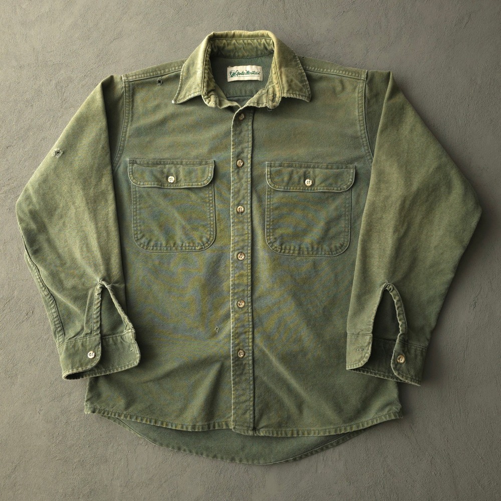 Vintage 90s Gander Mountain Green Cotton Chamois Shirt Size L Made in USA